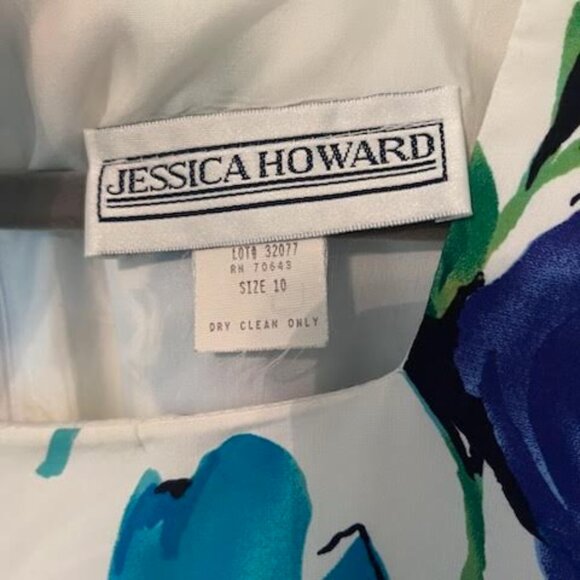 Jessica Howard Dress Womens Sz 10 Cream Blue Floral Midi - Picture 4 of 6